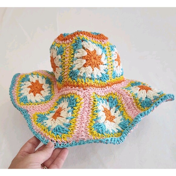 Handmade Vintage Crochet Bucket Hat Colorful Granny Squares Boho Festival Y2K main image 12